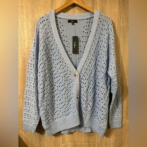 Lulu's Light Blue Open-Knit Cardigan Size Large.